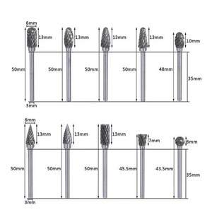 10pcsセット3x 6 mm炭化タングステンダブルカット回転式バリキット金属加工用工具部品