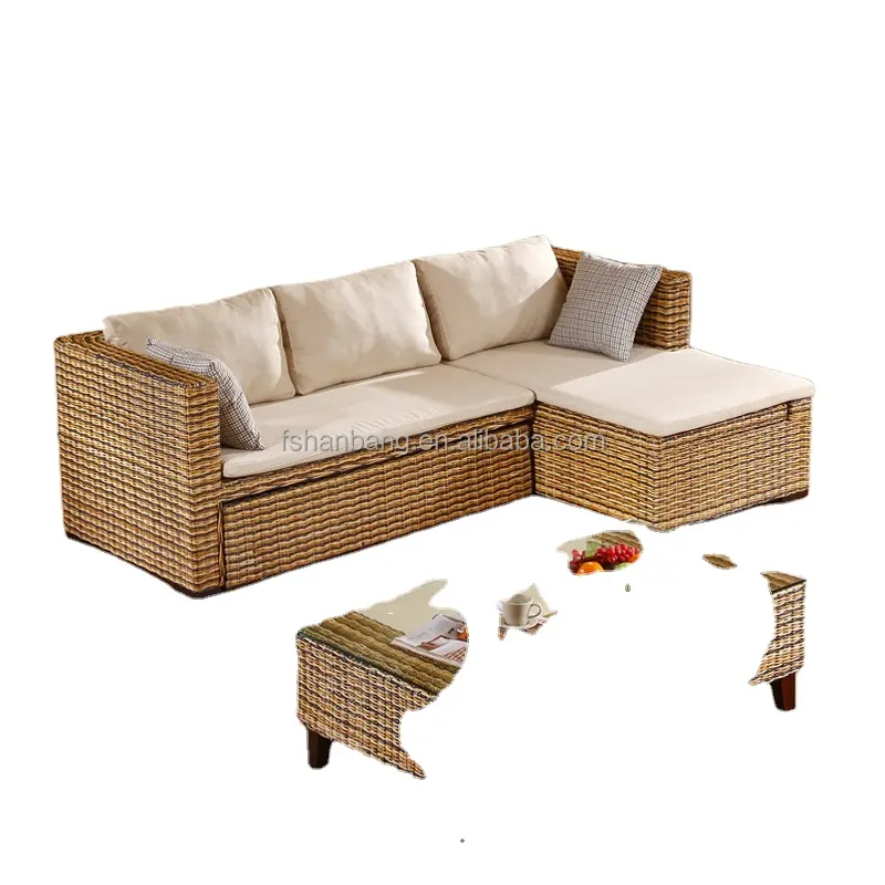 Trendy Naturale Rattan Angolo Divano Letto con Contenitore