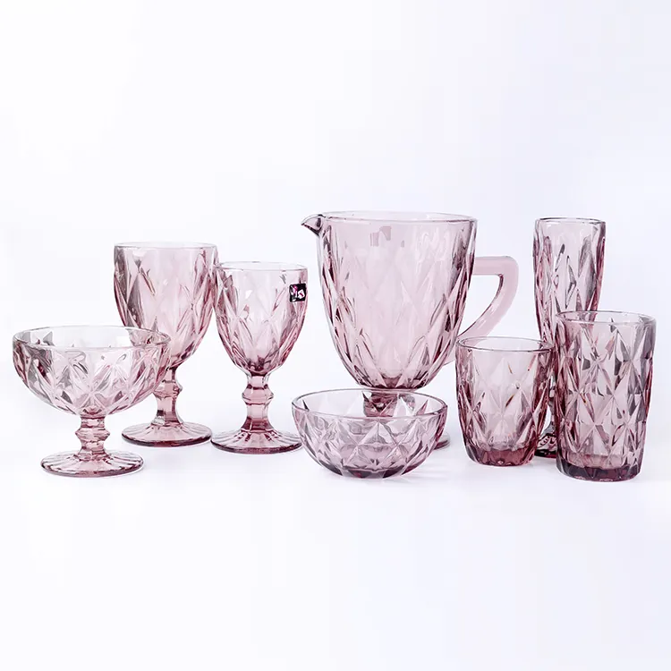Copas de vino de cristal decorativas, nuevo diseño, venta al por mayor, color rosa, para boda