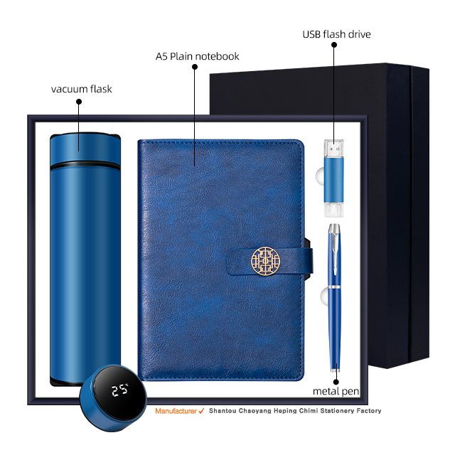 Blue-(flask+notebook+pen+USB )