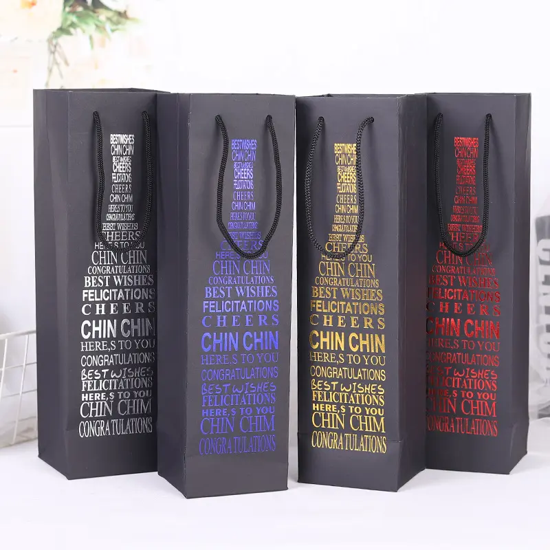 Sacchetto di carta da imballaggio per bottiglia di vino stampato con Logo personalizzato di alta qualità impermeabile con manico