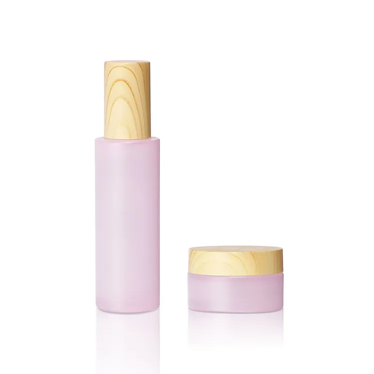 Pot cosmétique en verre de bambou, contenant cosmétique vide, en verre rose, emballage crème, pot de 50 Ml 50 ml 100g 100ml 1oz 4oz, 5 pièces