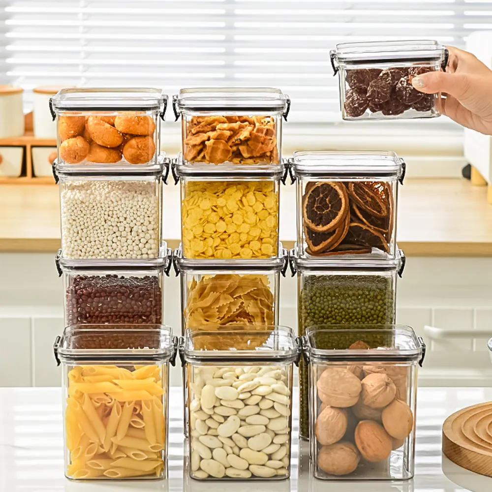 Recipientes de armazenamento de alimentos, hermético, para cozinha, cereal, alimentos secos, plástico, sem bpa, com tampas