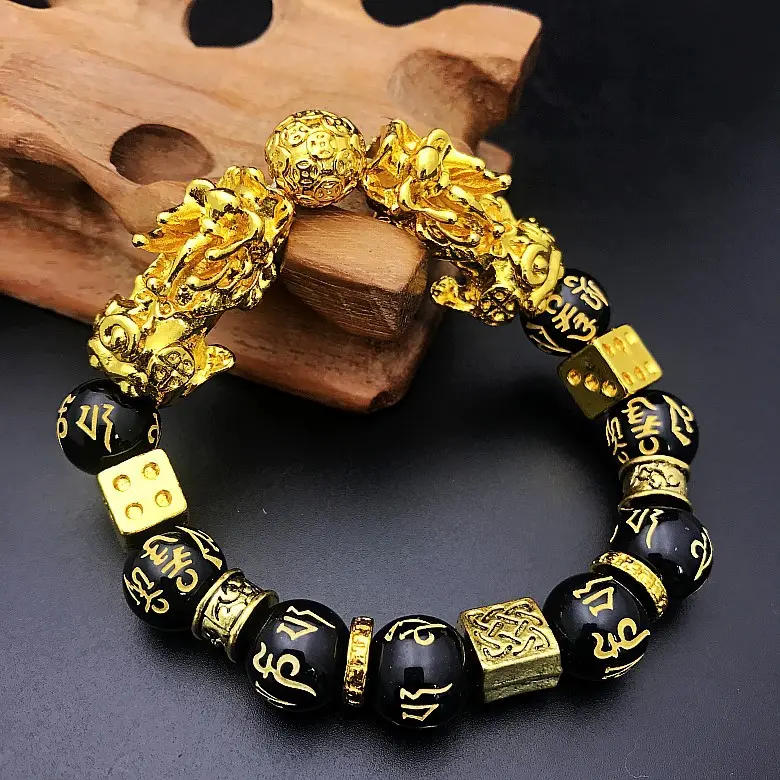 Atacado Cor do Ouro Bravos Soldados Stone Beads Pulseiras & Bangles Moda Jóias Chinês Sorte jóias Para Os Homens de Energia