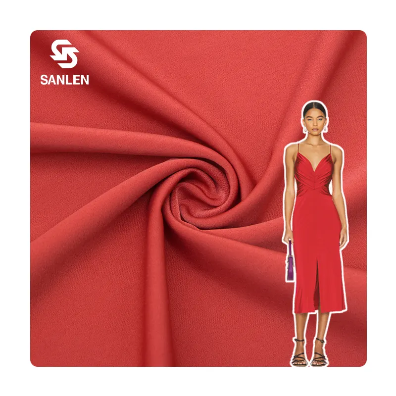 Baju wanita tidak melar, Rok kain Twill Satin tebal poliester 100 mewah merah musim panas gulungan padat untuk gaun malam
