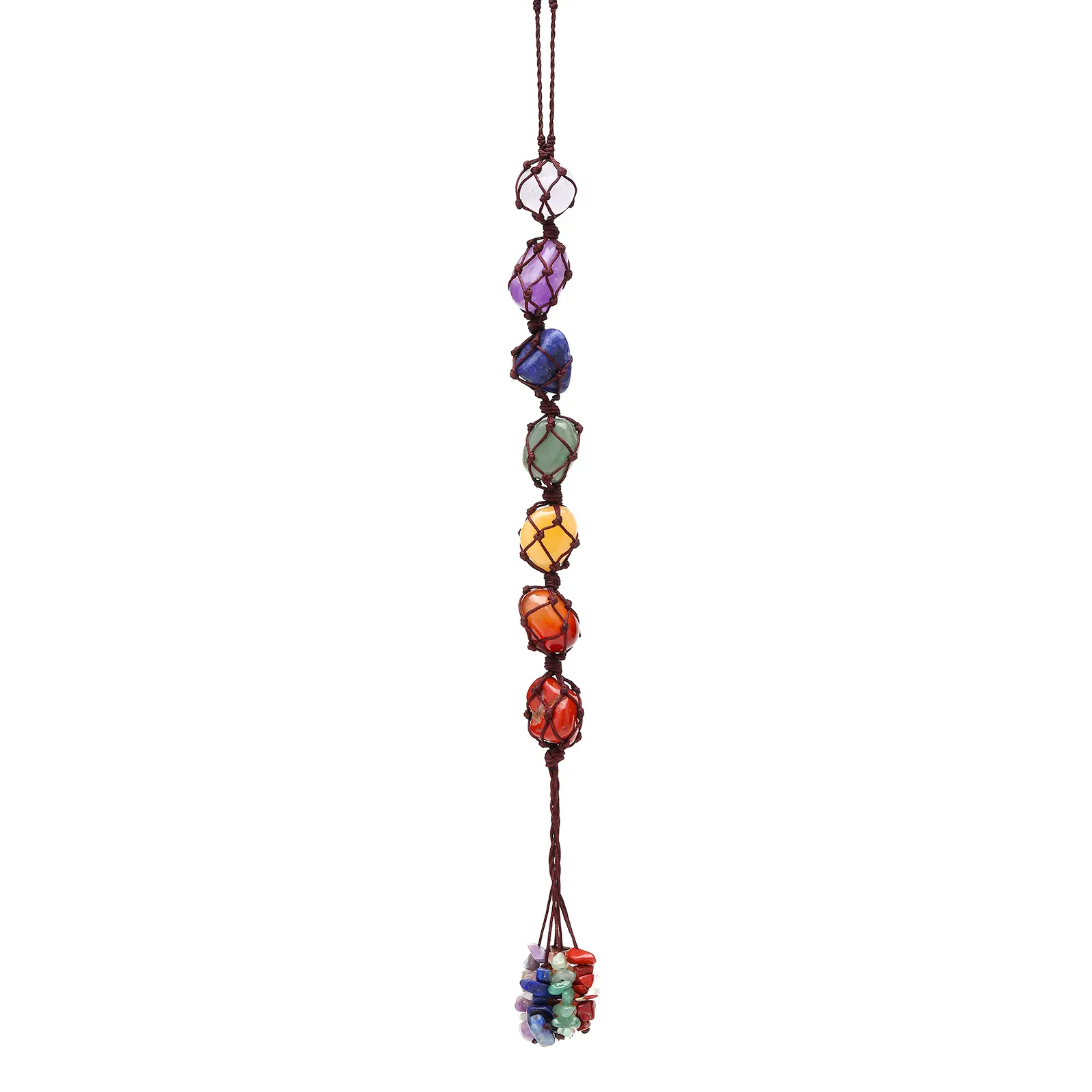 Retro pietra irregolare naturale 7 Chakra decorazione auto pendente intrecciato a mano ghiaia colorata Yoga guarigione cristallo ornamento interno