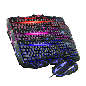 コンピューターゲームに欠かせないマウスとキーボードゲーマー3色バックライトひびの入った外観キーボードQwertyキーボード加工 - Product Image 4