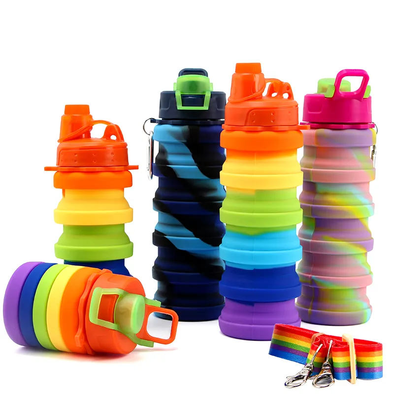 Reuseable BPA Free Silicone Dobrável Garrafas De Água Leakproof Dobrável Esportes Água Beber Garrafa