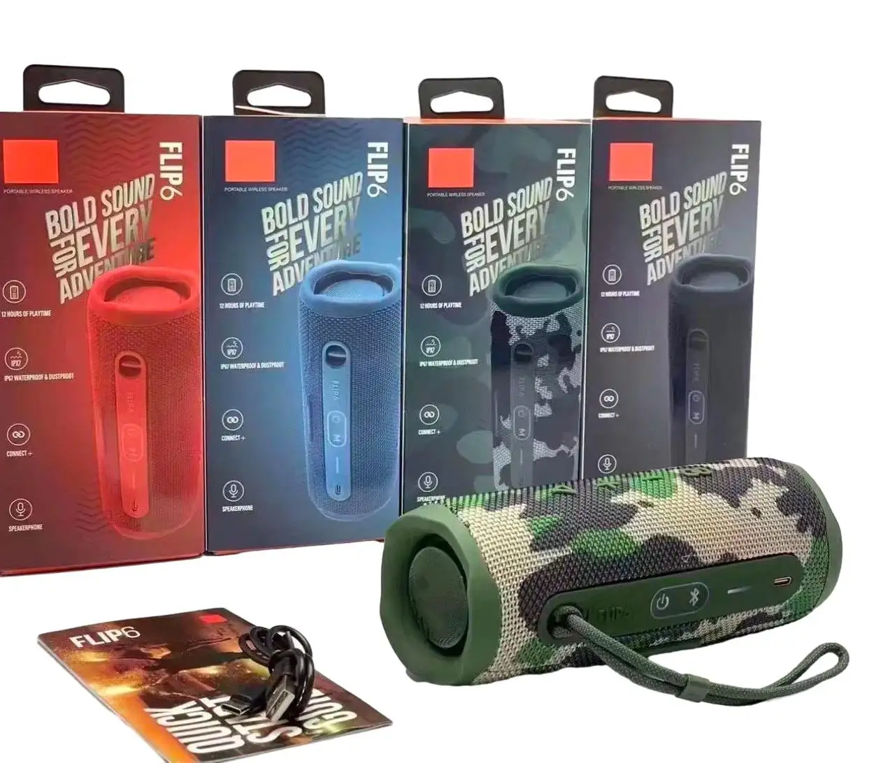 Hot Selling Flip6 Bluetooth Speakers Stereo Bass Outdoor Waterproof USB AUX DC Portable Wireless BT Speakers Flip 6
