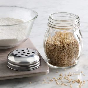 Stainless Steel Cheese Shaker with Slotted Top and Glass <strong>Spice</strong> <strong>Jars</strong> with Perforated Tops Set of <strong>2</strong> for Complete Seasoned Kitchen - Product Image 4