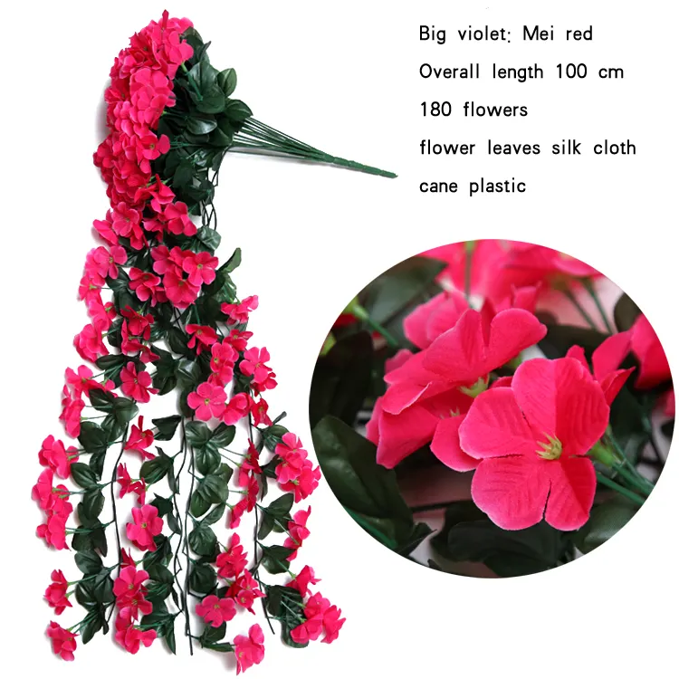 Artificial silk flowers fabric violet hanging decoration plastic and silk flowers decorate plants