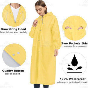 廉价定制防撕裂eva面料黄色eva雨衣收缩帽eva可重复使用雨衣定制标志带兜帽雨衣