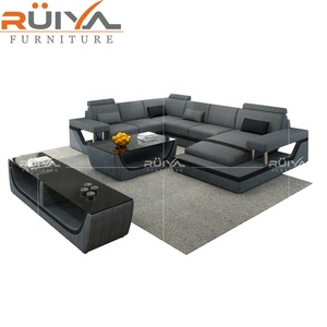 Oturma odası modern stil İtalya U şekli kesit deri kanepe seti ile LED ışık - Product Image 5