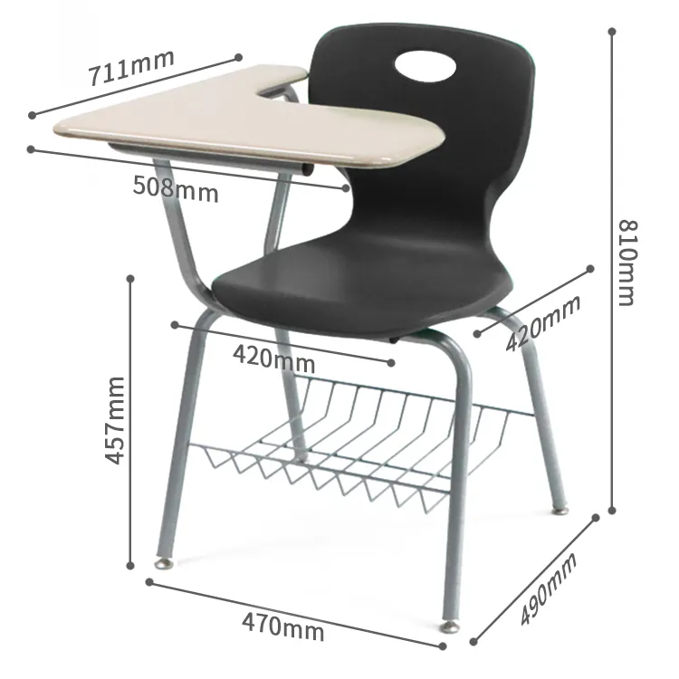 New Popular Hot Sale Study Chair School Chairs with Particle Board Writing Pad Steel Durable PP Plastic Contemporary School Desk