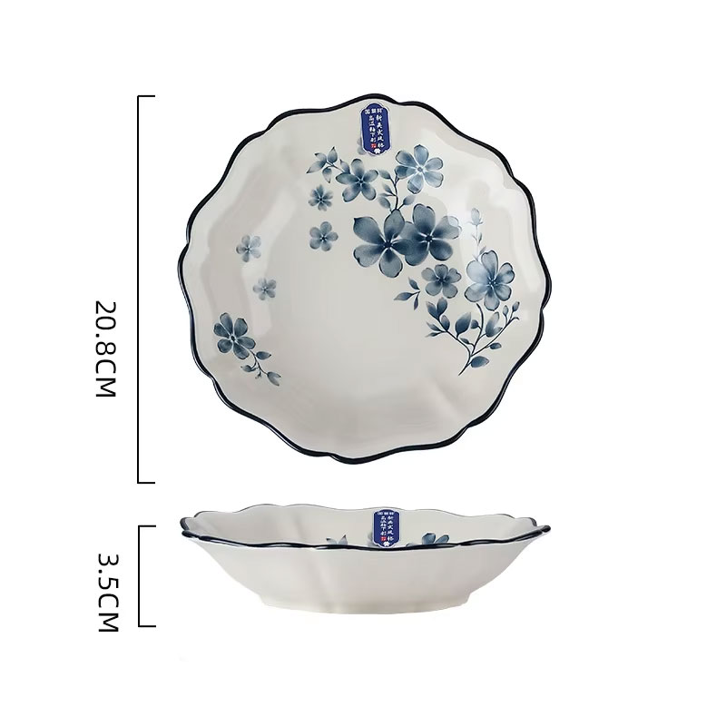 Assiette octogonale lotus petite étoile bleue de 83 pouces