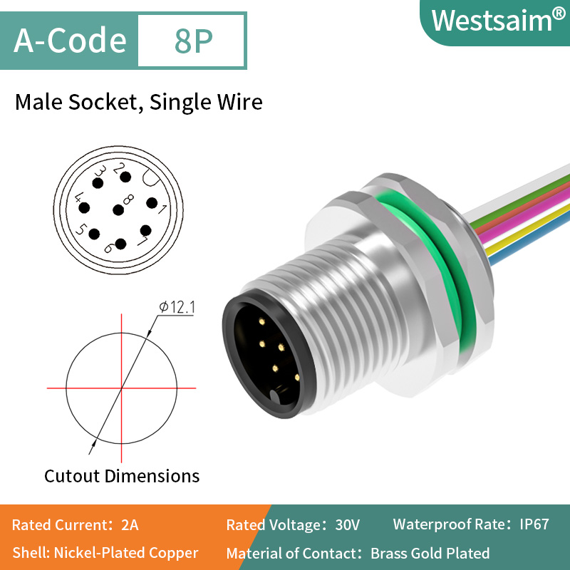 M12-A-8P mâle M12 * 1.0