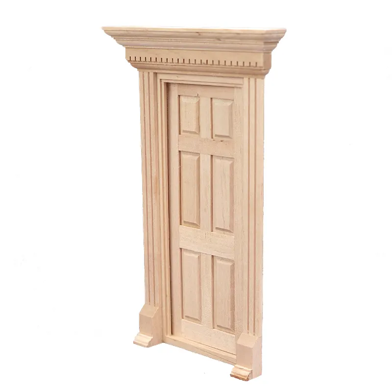 Mini muebles para casa de muñecas, modelo de puerta y ventana, decoración de madera sólida, lisa, en blanco, cabeza plana, 6 puertas de rejilla, 1:12
