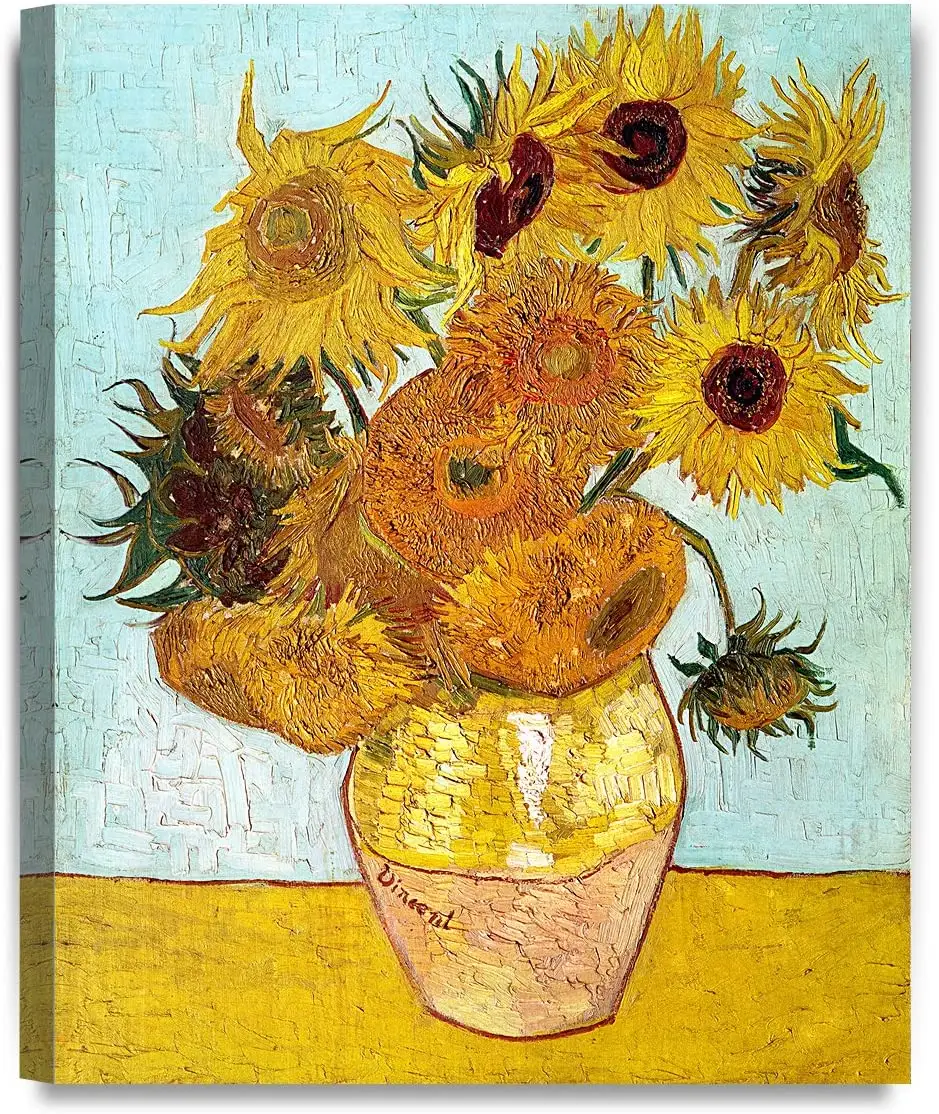 Pintura abstrata de parede, pintura pintada à mão, reprodução de flores de sol, pintura para sala, hotel, tela, feita a óleo, famosa van gogh