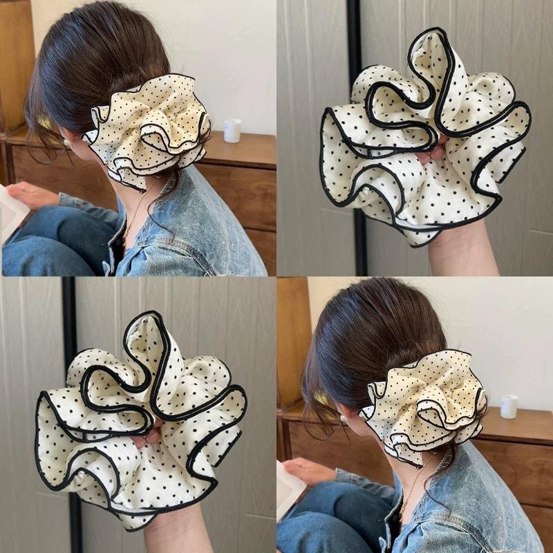 82 beige satin dot four-layer hair ring-15cm