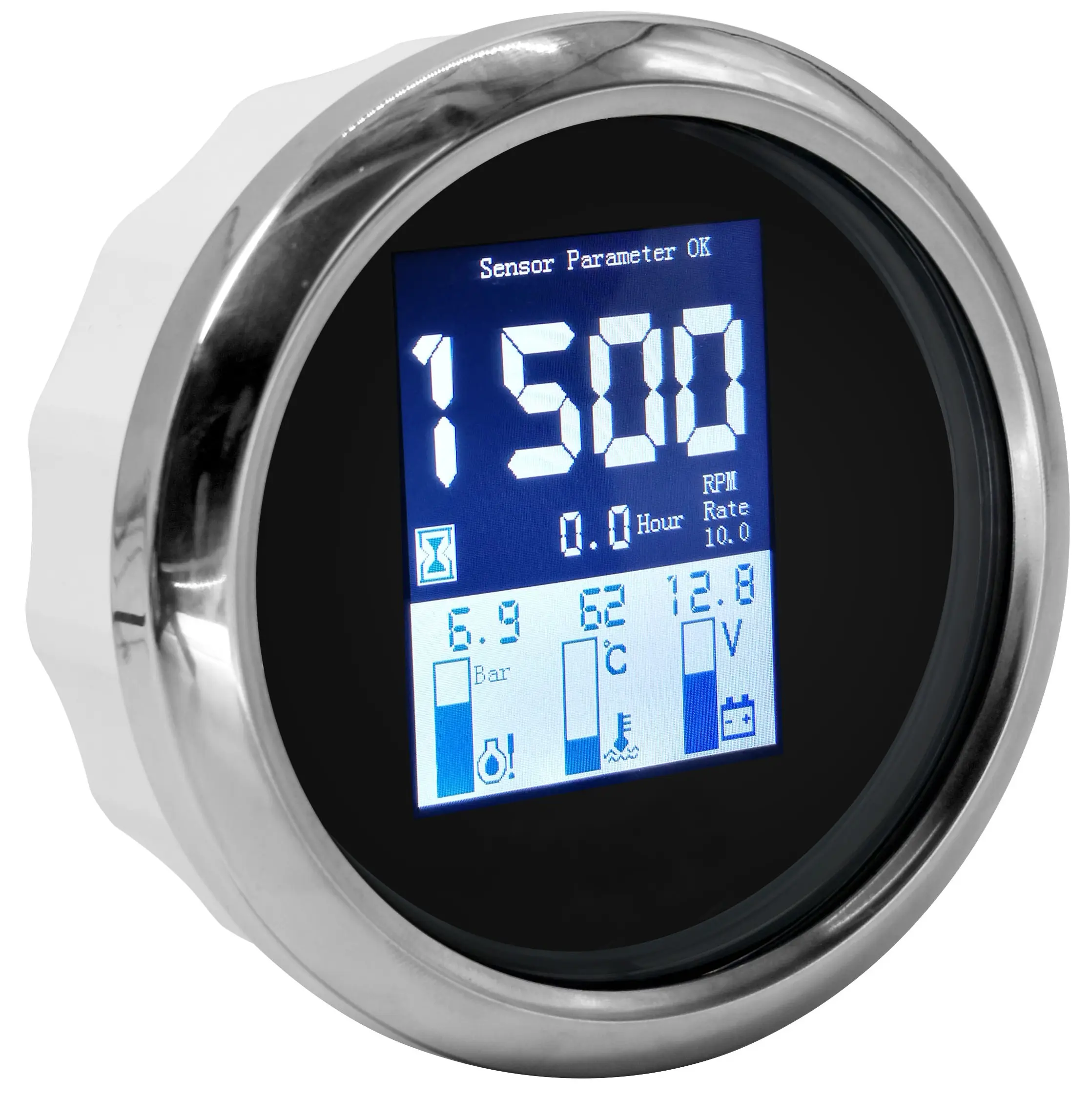 Tachymètre numérique 4 en 1 avec pression d'huile/voltmètre/température de l'eau/affichage du compteur horaire