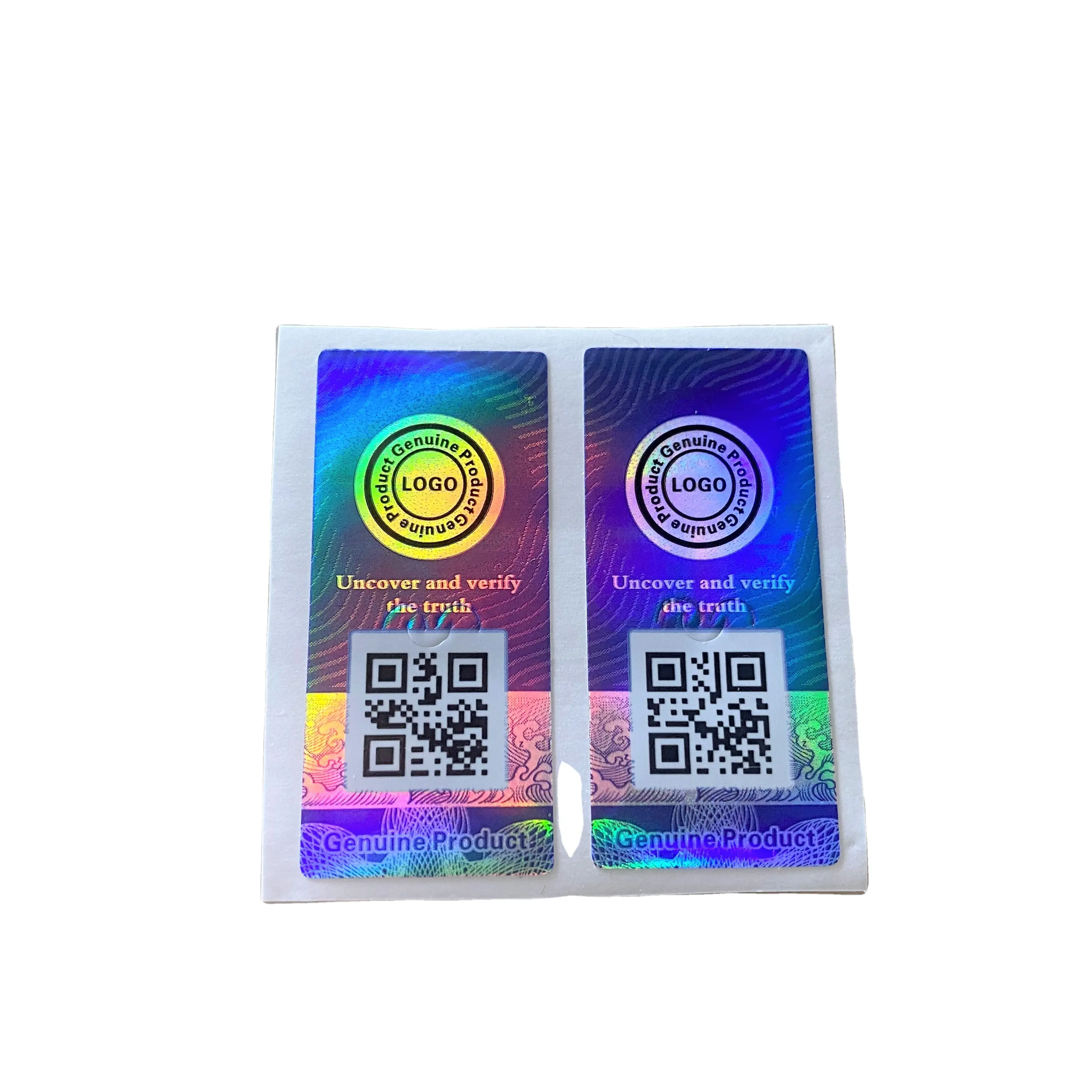 Stiker kode QR keamanan tak terlihat antipemalsuan stiker Hologram kustom efek pelangi