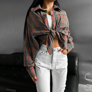 RNSHANGERファッションルーズレディースチェック柄シャツフレッシュカレッジスタイルブラウスとトップス長袖カジュアル女性チェック服