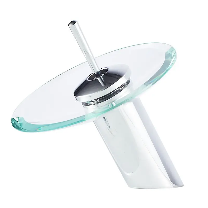 Deck mounted Single Hole Bathroom Wash Basin Glass Waterfall Tap Chrome Polished Glass Faucet