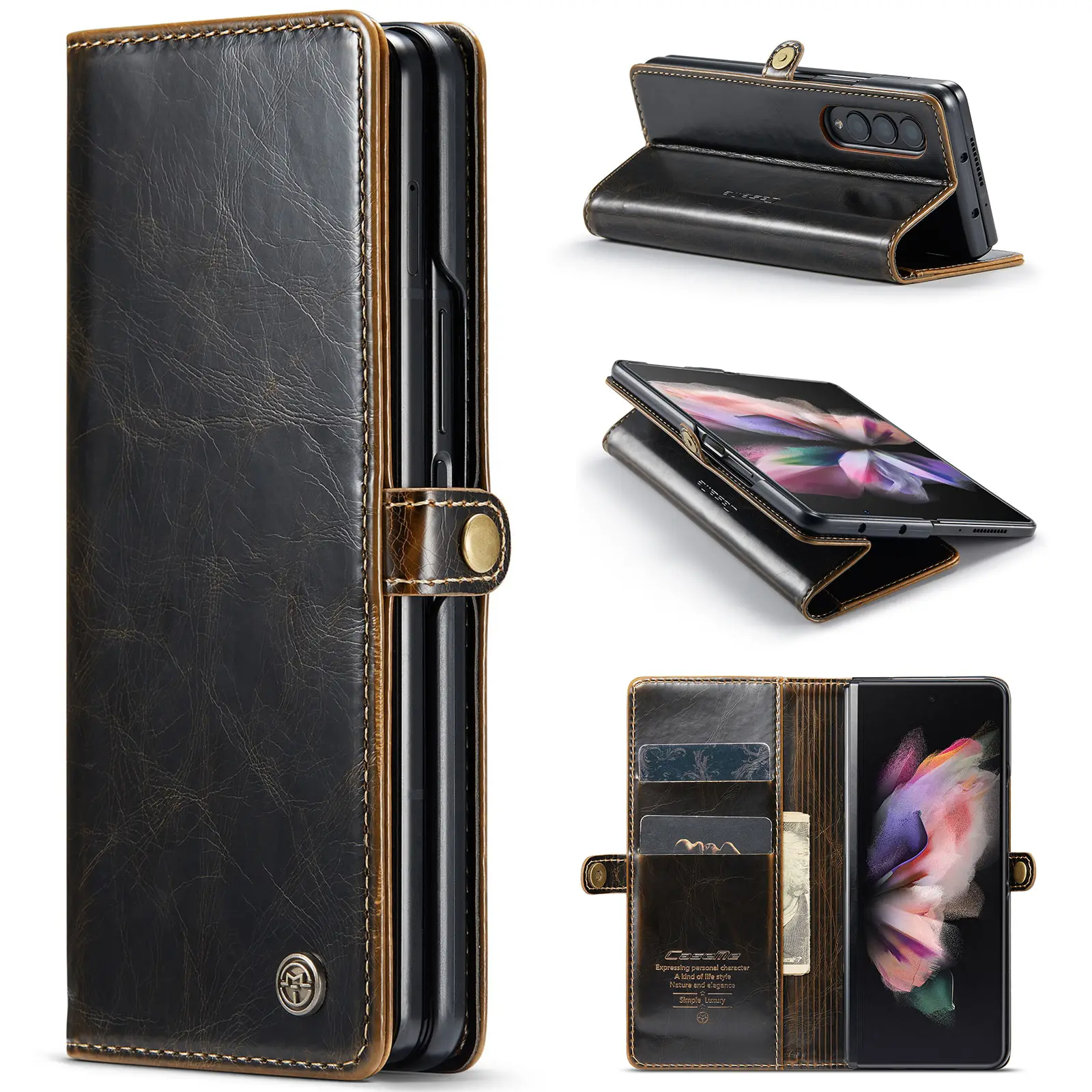 Top quality PU leather for Samsung galaxy Z Fold 4 5G card folding phone case Z Flip 3 5G clamshell type buckle case