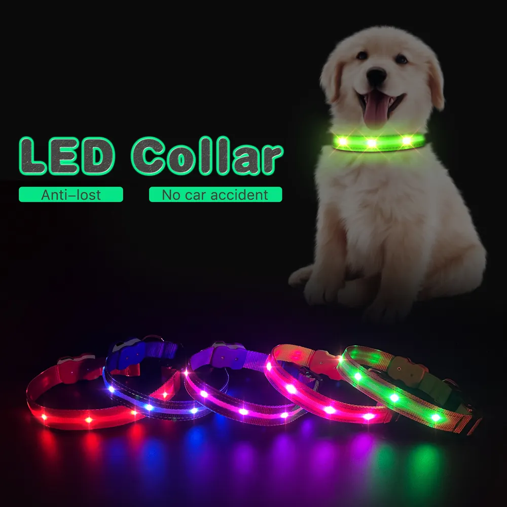 Collare per cani illuminato a LED nuovo arrivo collari per cani regolabili riflettenti collare per animali domestici a Led