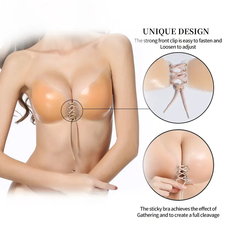 O01 디자이너 로프 코르셋 와이어 무료 Frontless 스티커 실리콘 섹시한 Strapless 유방 리프트 푸시 업 여성 브래지어