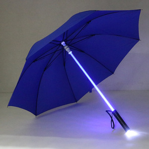 精细海洋促销浅蓝色雨直发光二极管雨伞，带手电筒 - Product Image 3