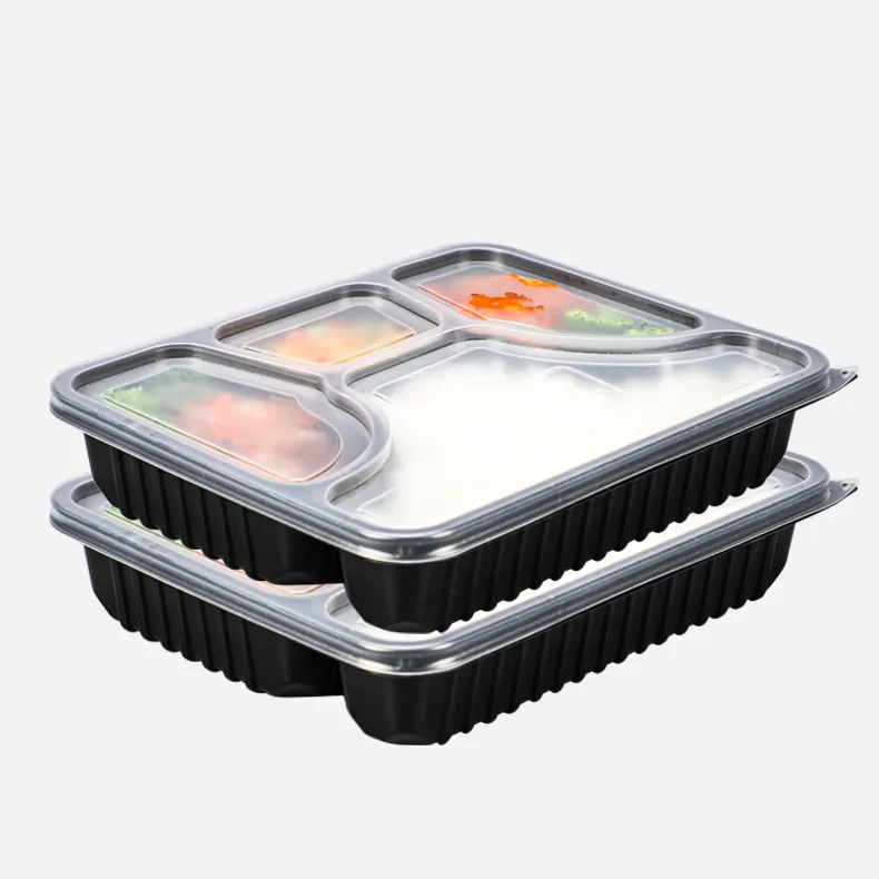 Boîte à lunch jetable en plastique, bento en plastique, aliments ml 4 compartiments boîte à emporter