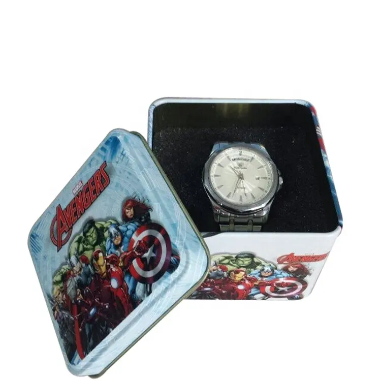New arrival promotional square jewelry watch metal tin box with cushion