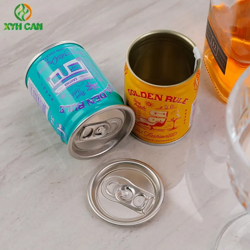 Fabricantes Impressão personalizada Melhor preço 100ml Mini Cocktails Tin Can Tinplate latas para vinho de uísque