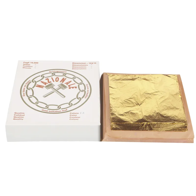 Hoja de oro italiana de 16x16cm, lámina dorada para decoración de muebles, precio de fábrica, 10000 Uds.