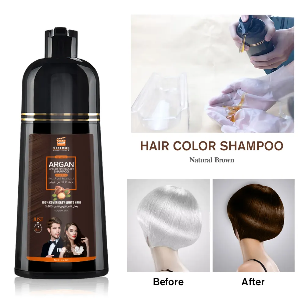 Private Label Aanpassen Kleur Haar Shampoo Semi Permanente Zwart Haar Shampoo Haarkleur Shampoo Donkerbruin Oem Odm 3 Jaar 420Ml