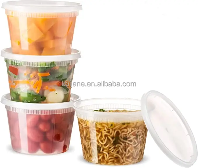 Gıda sınıfı 8oz 16oz 24oz 32oz sızdırmaz çorba meyve suyu fincanı sert plastik Deli kapaklı konteyner erişte suşi çay için özel Logo