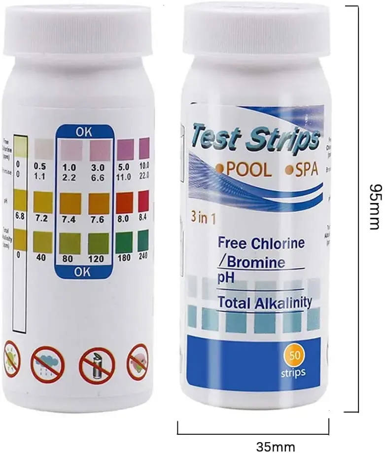 Kit de prueba de agua de tiras de prueba de bañera de hidromasaje 3 en 1 para piscina y spa-Probador de alcalinidad, bromo de cloro libre y pH