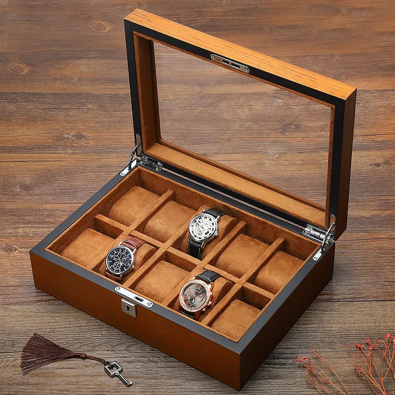 DIGU boîte de montre en bois de luxe européenne boîte d'emballage de montre pour montres Carton en bois verrouillable de haute qualité Logo personnalisé marron