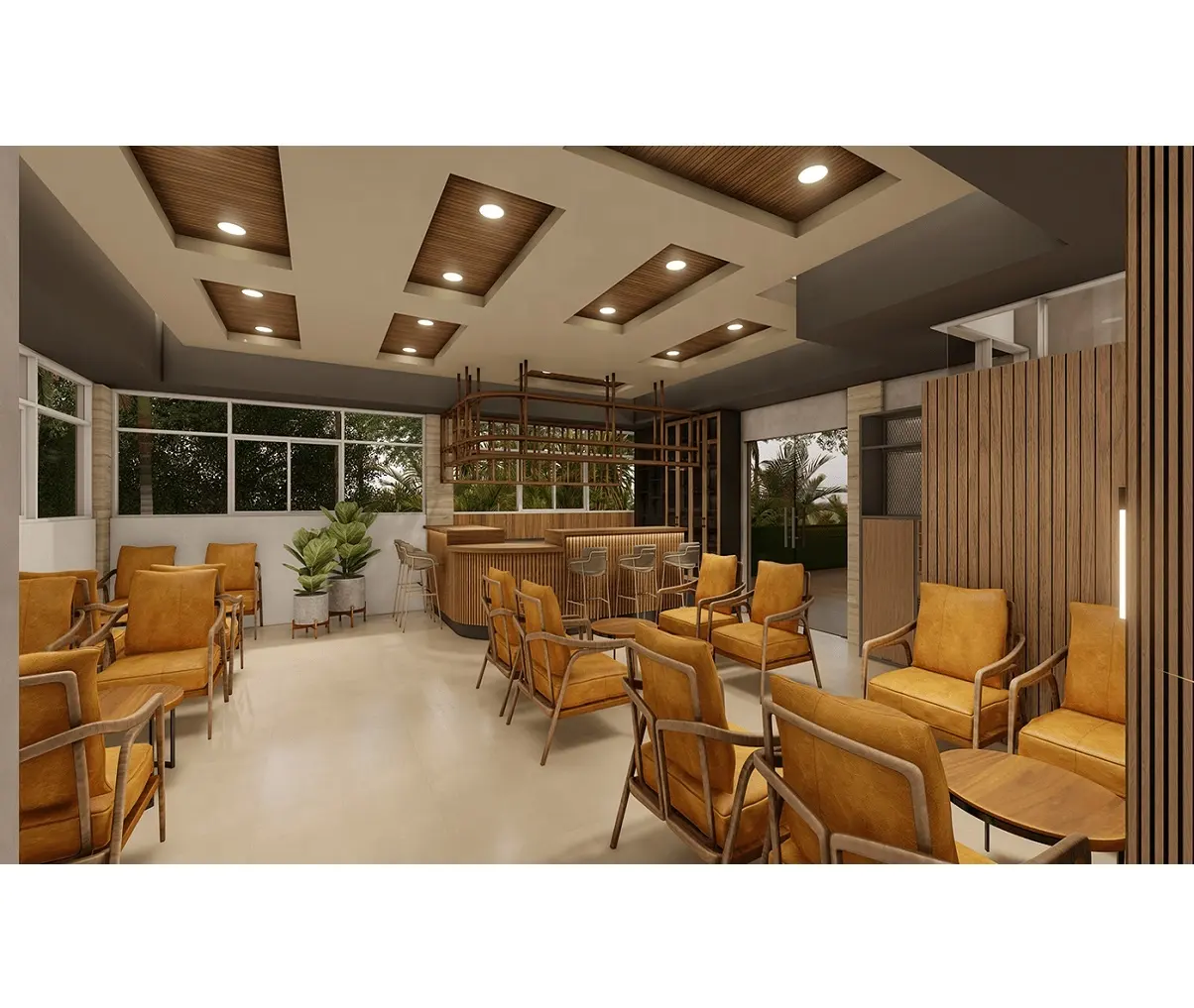 Design d'intérieur de café en 3D, comptoir de café, de Bar, de Restaurant en bois massif, meubles d'usine