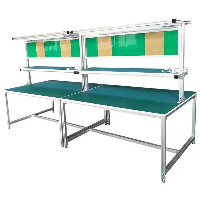 Sistema de mesa de trabajo de aluminio modular Empaquetado de taller Banco de trabajo bilateral Línea de producción Estaciones de trabajo de línea de montaje electrónico