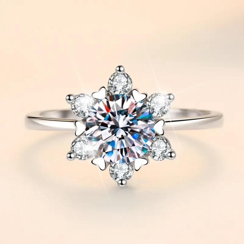 C & J Trendy S925 Sterling Silber Verlobung sring 1 Karat strahlender Moissan ite Diamantring für Frauen