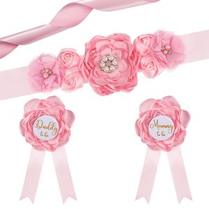 3'lü Paket Bebek Partisi Anne Bebek Bakıcısı ve Baba Bebek Bakıcısı Korsaj İğne Seti Hamilelik Çiçekli Göbek Bandı Bebek Hoş Geldin Partisi Hediyesi - Product Image 1