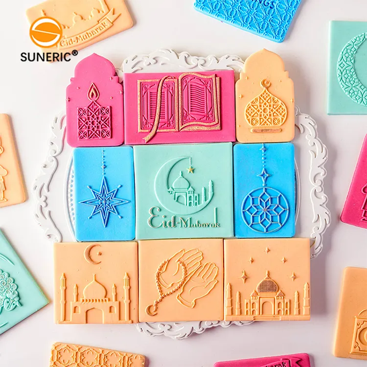Sello de prensa de galletas inversas Ramadán Eid mubarak, sello de acrílico transparente para fondant
