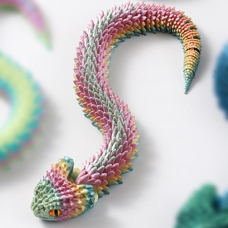 Serpent arc-en-ciel à bouche ouverte de 25 cm