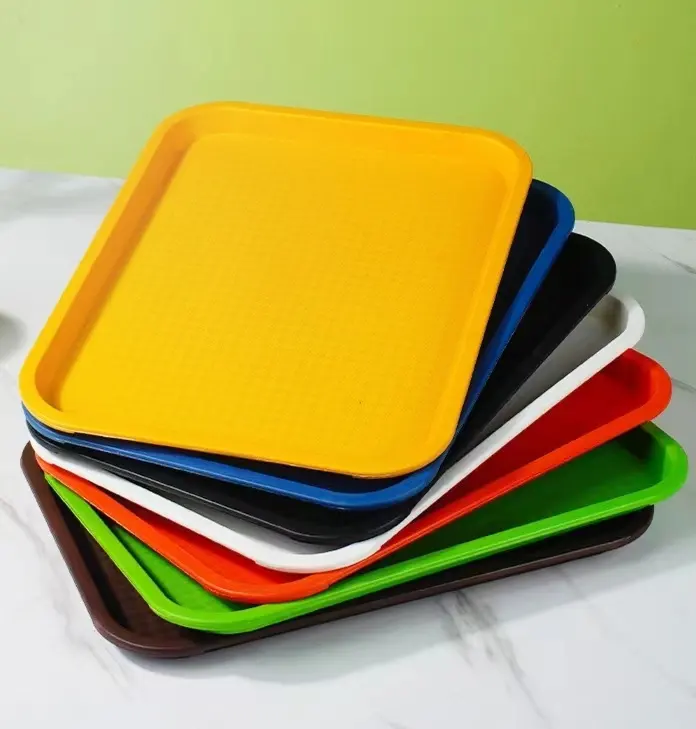 Factory wholesale self-service plastic food trays reusable black and white food trays for fast food cafeterias serving tray