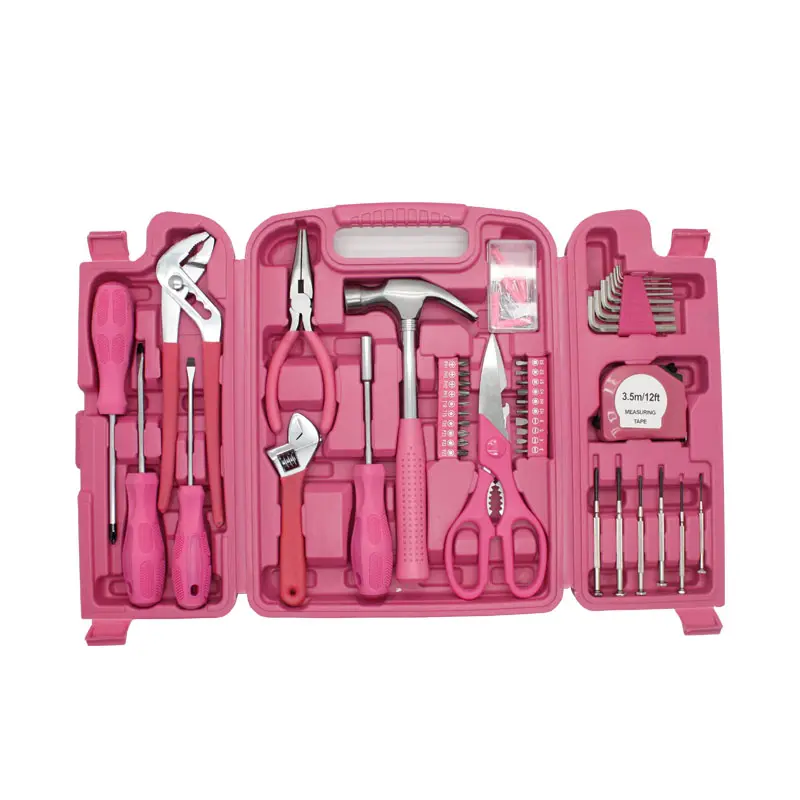 Bonito Juego de Herramientas rosa de 84 Uds., alicates diagonales de 6 ", Kit de herramientas de mantenimiento del hogar para mujer, proveedor de herramientas de reparación DIY