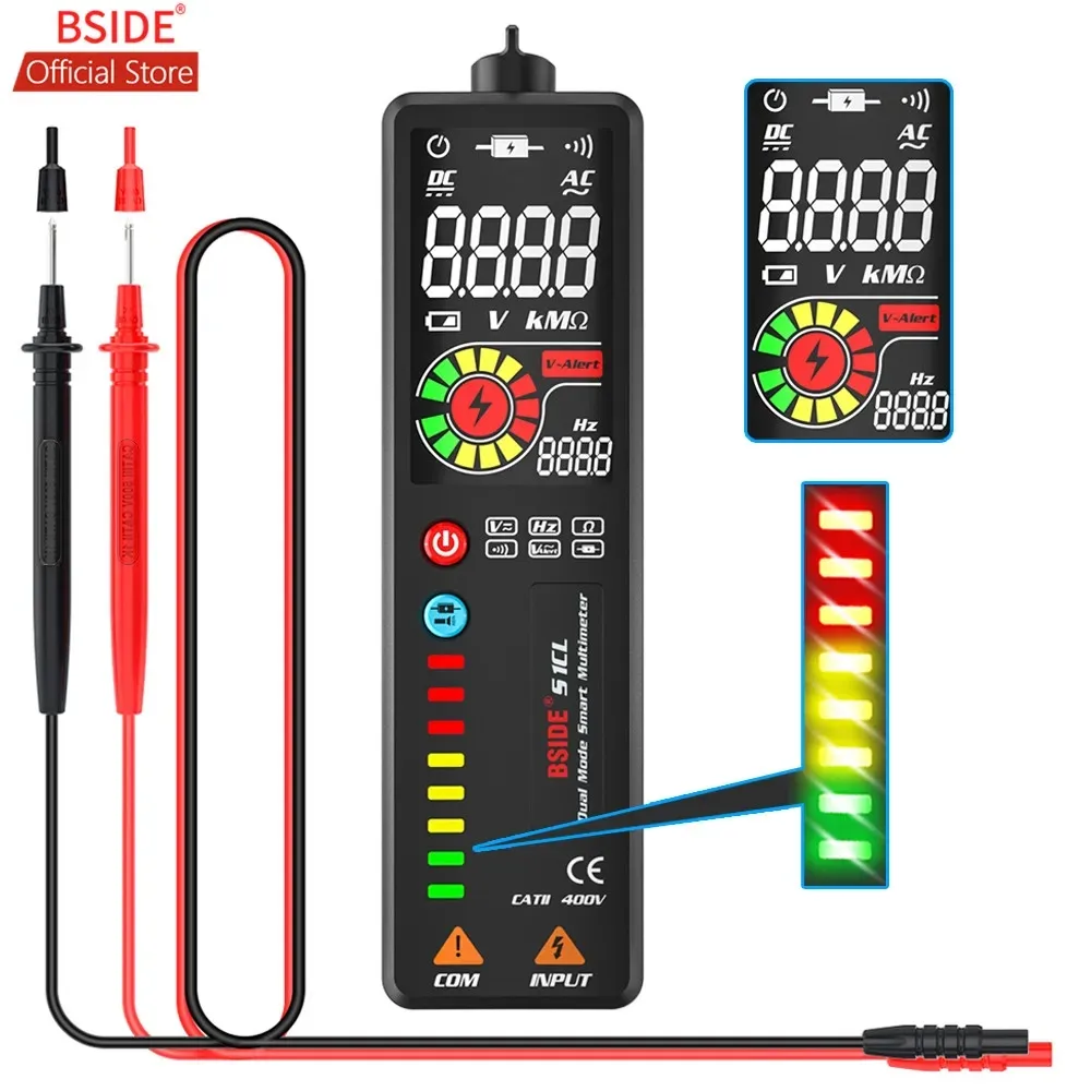 BSIDE 2.4 'LCD電圧検出器非接触回路電圧テスターペン電圧計NCVソケットライブワイヤーチェックHzオーム連続性