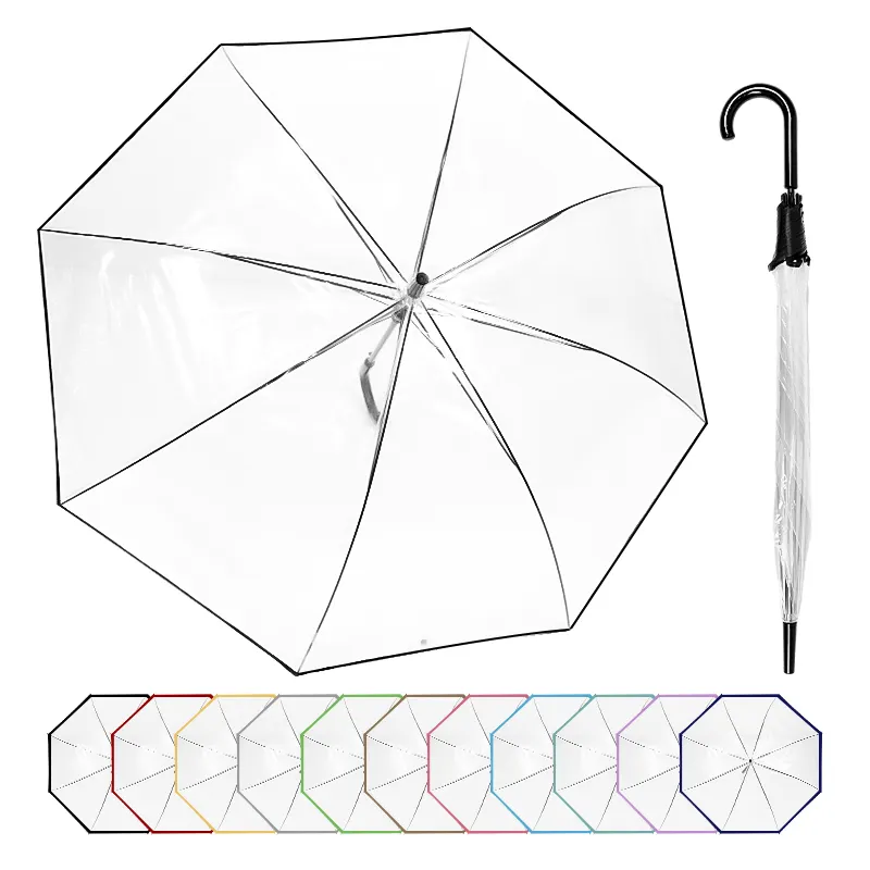 Ready To Ship 2024 Automatic Open 25 Inches Transparent Umbrella Dome Shape Clear Umbrella With Acrylic Curved Handle