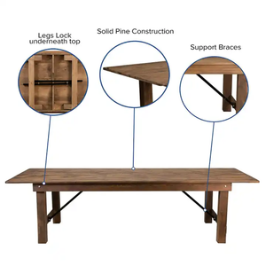 Mesa Plegable de Granja de Madera Maciza de Servicio Pesado para Eventos, Fiestas, Comedor, Patios y Fábricas - Product Image 2
